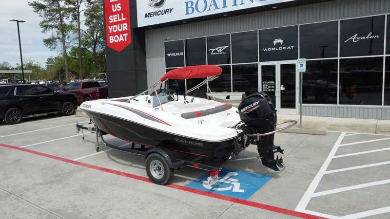 Slide: The Image of 2021 TAHOE TAHT16 boat with Mercury engine parked at dealership. - 8