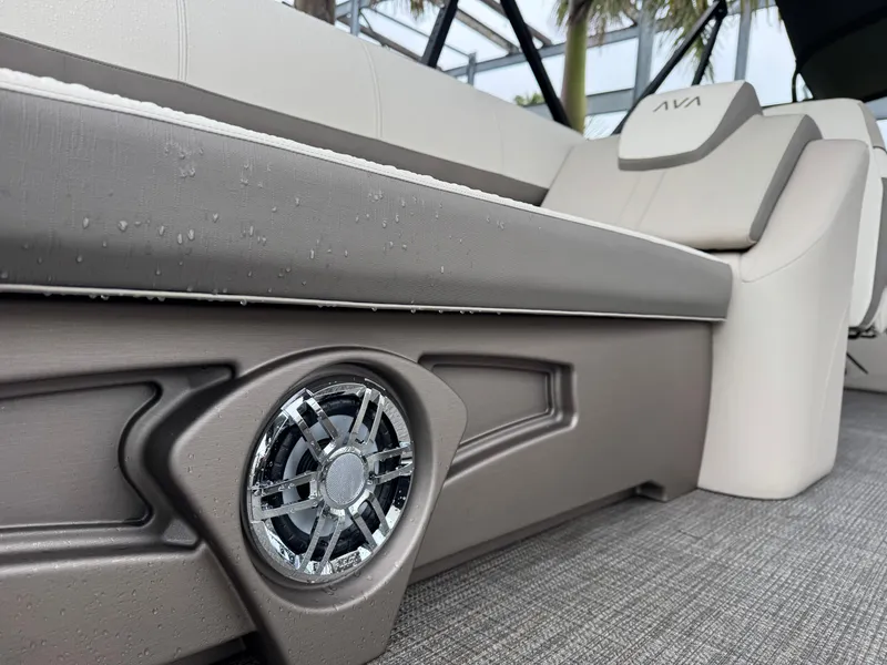 Slide: The Image of 2025 Avalon Catalina Quad Lounge interior with speaker detail and luxurious seating. - 10