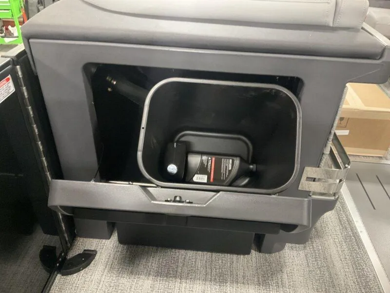 Slide: The Image of Storage compartment in a 2025 Bennington 24MLSE boat, featuring a sleek design. - 11