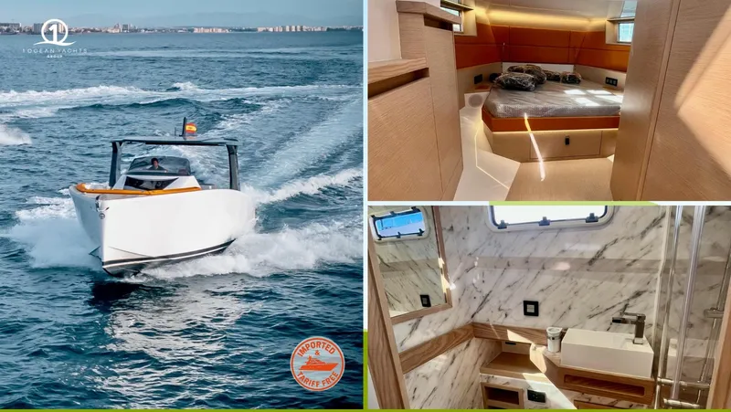 Slide: The Image of 2024 Tesoro T40 Inboard boat on water, luxurious interior cabin and bathroom. - 7