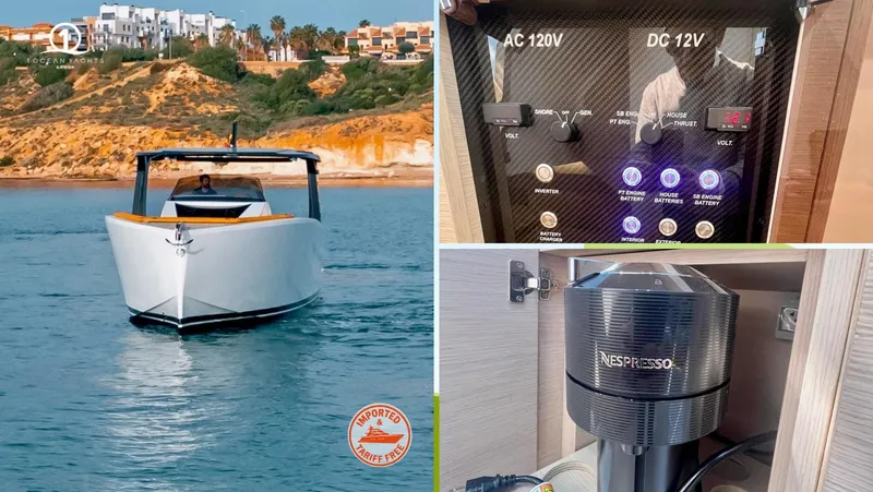 Slide: The Image of 2024 Tesoro T40 Inboard boat on water, control panel, and Nespresso machine. - 8