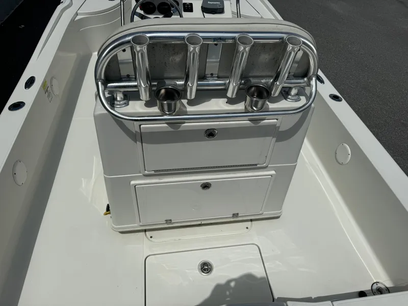 Slide: The Image of Ranger 2310 boat interior with rod holders and storage compartments, 2010 model. - 14