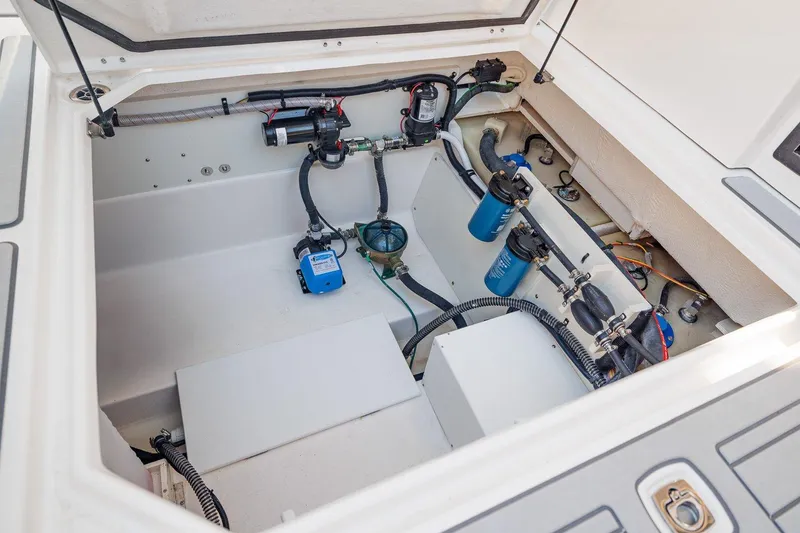Slide: The Image of Engine compartment of 2026 Solara S 310 SB boat, showcasing wiring and components. - 20