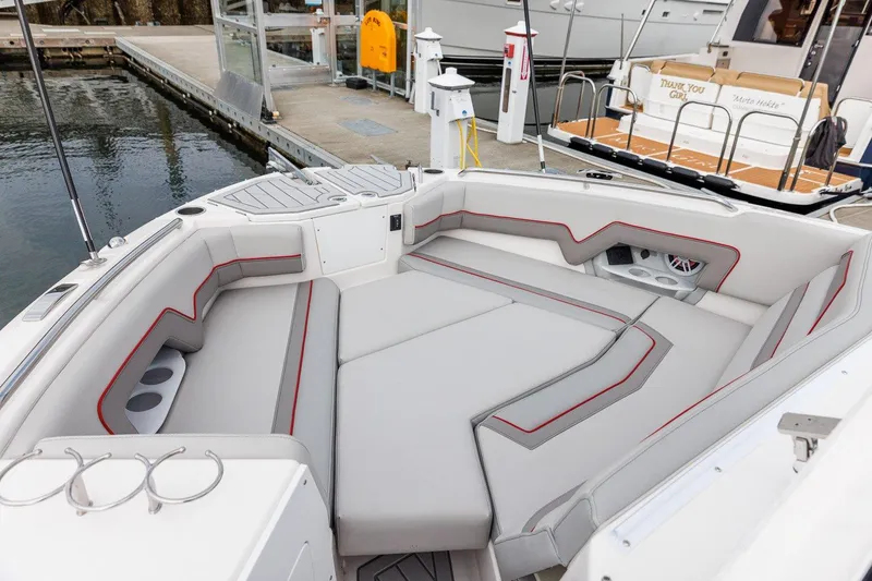 Slide: The Image of Luxurious 2026 Solara S 310 SB boat interior with sleek seating and modern design. - 8