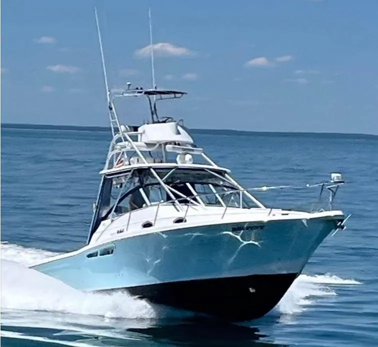 The Image of 2005 Pro-Line 33 Express boat cruising on open water. - 0