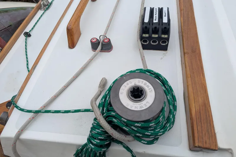 Slide: The Image of Deck of 2012 Alerion Express 28 sailboat with ropes and winch. - 18