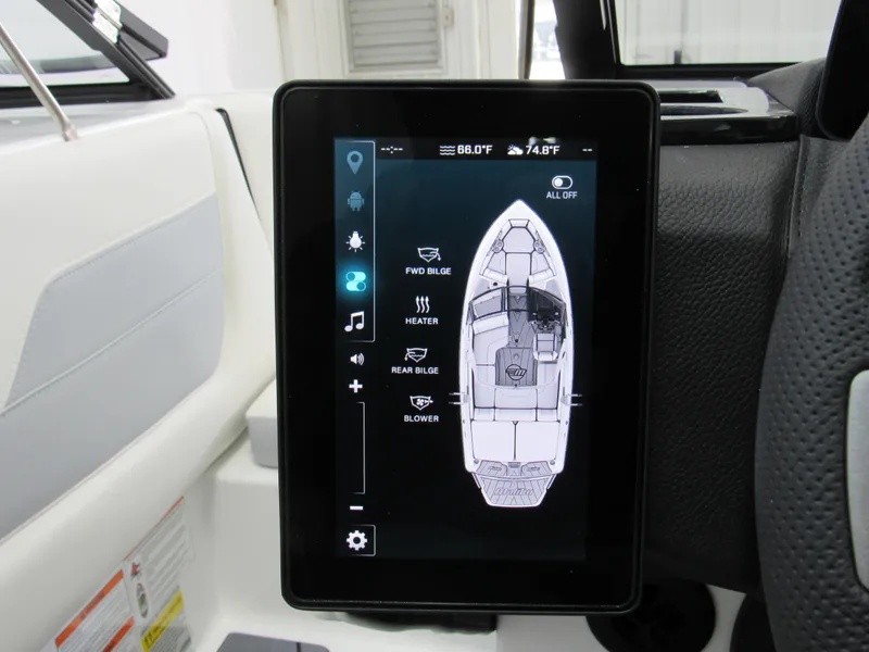 Slide: The Image of Touchscreen control panel in 2025 Malibu Wakesetter 20 VTX boat, displaying navigation and system settings. - 7