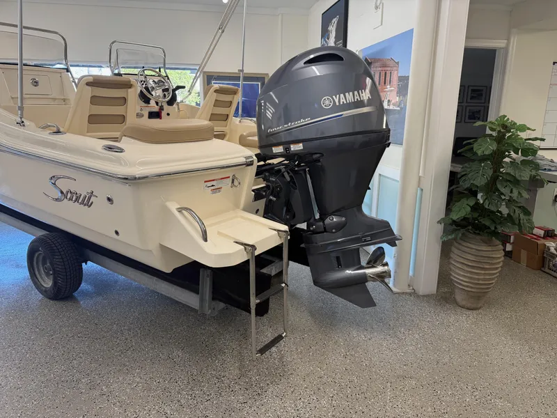 Slide: The Image of 2023 Scout 175 Sport Dorado boat with Yamaha outboard motor in showroom. - 3