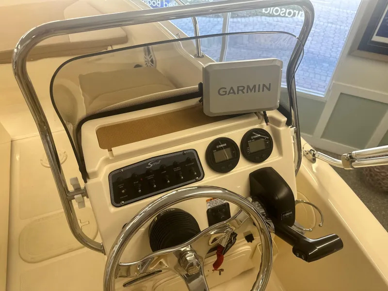 Slide: The Image of 2023 Scout 175 Sport Dorado boat dashboard with Garmin navigation system. - 5