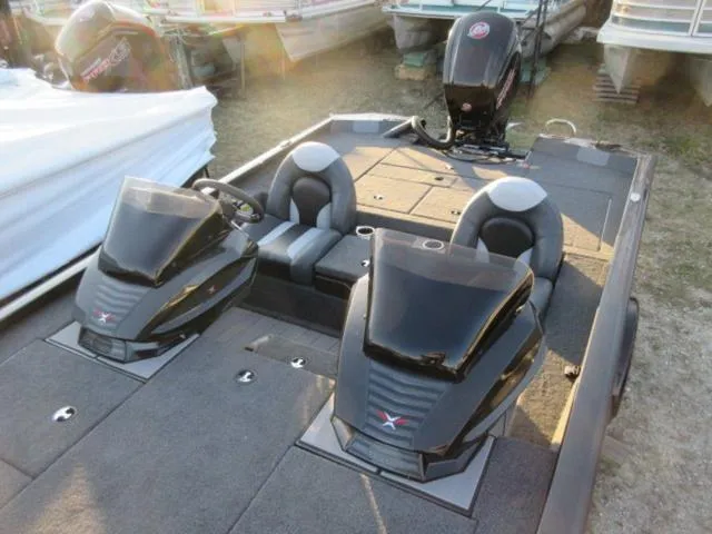 Slide: The Image of 2024 Vexus AVX1880 boat with Mercury 115 ProXS engine, dual seats, and sleek design. - 14