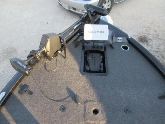 Slide: The Image of 2024 Vexus AVX1880 boat deck with Garmin equipment and Mercury 115 ProXS motor. - 10