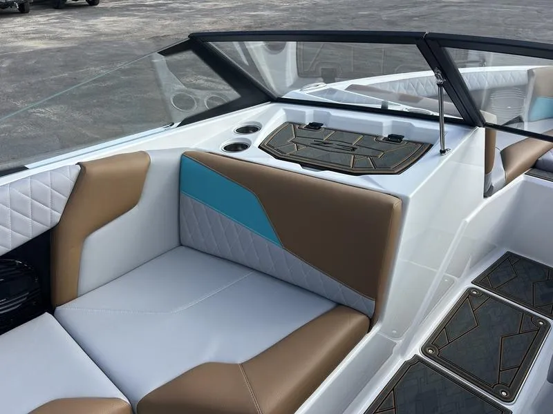 Slide: The Image of 2025 Tigé Z3 boat interior with modern seating and sleek design. - 2