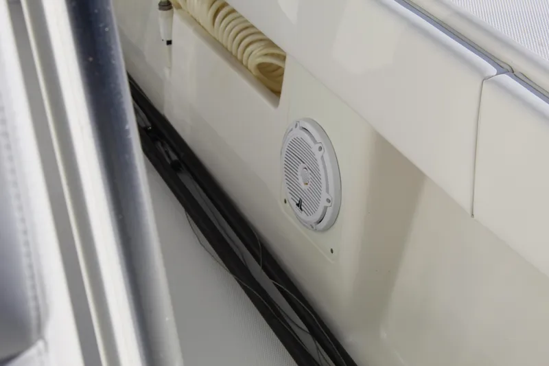 Slide: The Image of 2016 SeaVee 340Z boat interior with speaker and wiring detail. - 41