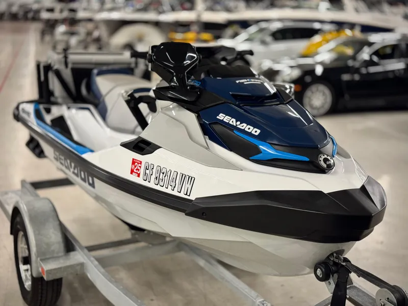 Slide: The Image of 2023 Sea-Doo Fishpro Sport 170 on trailer, displayed indoors. - 3