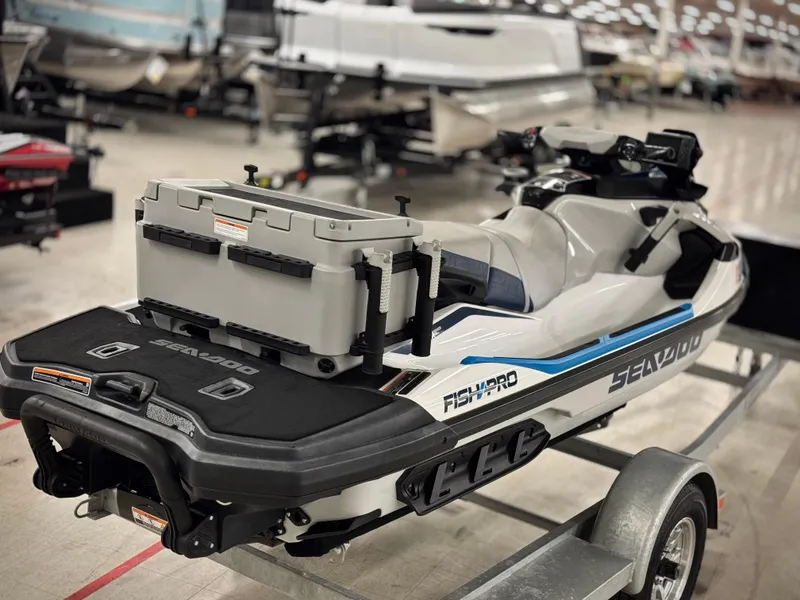 Slide: The Image of 2023 Sea-Doo Fishpro Sport 170 jet ski on trailer, equipped for fishing. - 7