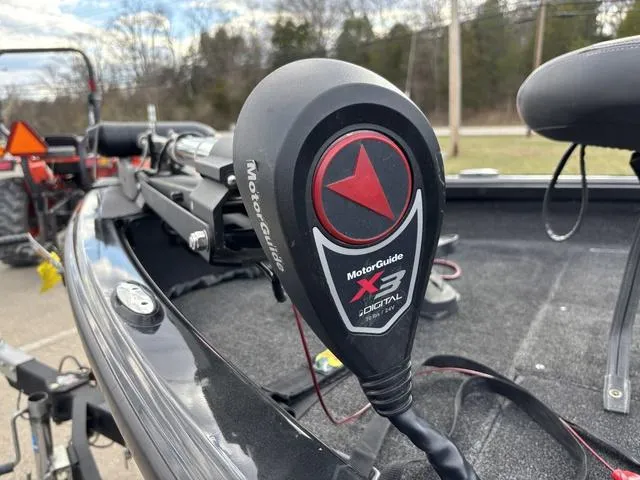 Slide: The Image of MotorGuide X3 Digital trolling motor on 2016 Ranger VS1680 boat, outdoor setting. - 5