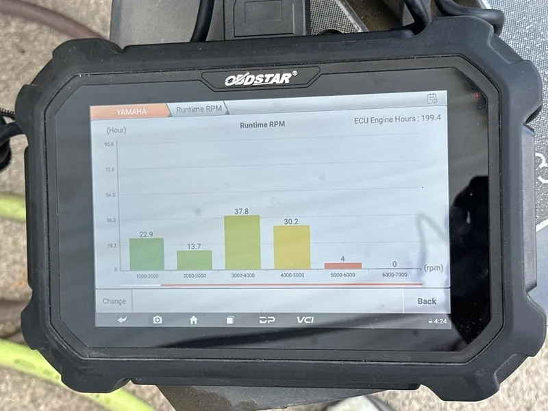 Slide: The Image of Diagnostic tool displaying engine runtime RPM data for a 2006 Carolina Skiff SEA CHASER. - 4