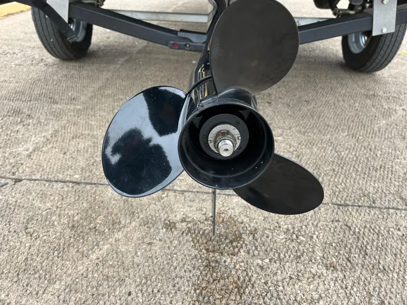 Slide: The Image of Close-up of a Quicksilver Black Diamond boat propeller, Lowe Legacy 2022 model. - 38