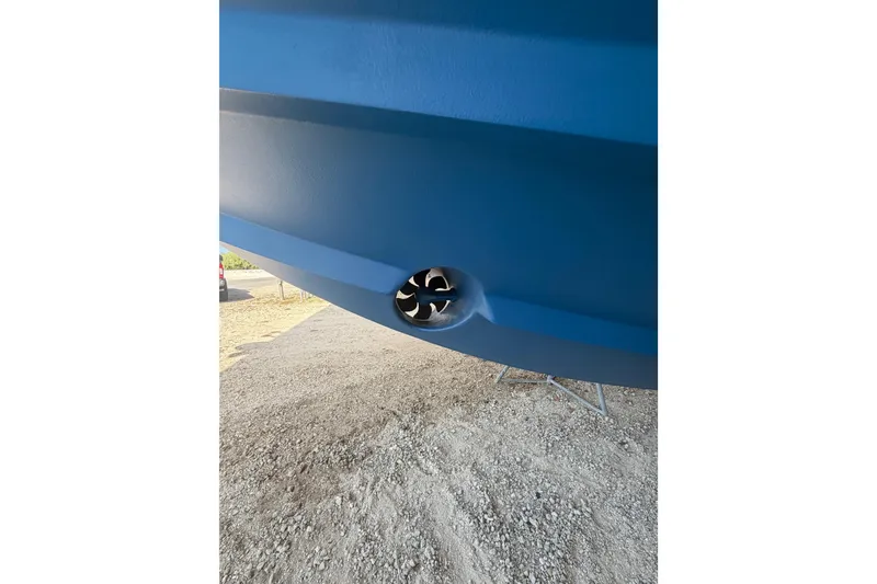 Slide: The Image of Close-up of 2007 Albemarle 41 Express boat hull with thruster detail. - 92