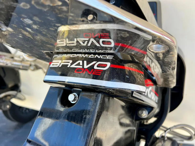 Slide: The Image of Bravo One performance outdrive on a 1999 Black Thunder 430 Flat Deck boat. - 39