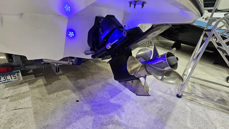 Slide: The Image of 2016 Monterey 258 Super Sport boat with illuminated propeller and blue LED lights. - 35