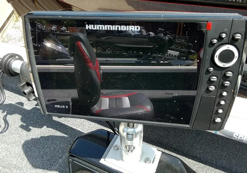 Slide: The Image of Humminbird Helix 9 fish finder on 2022 Ranger VS1665T boat dashboard. - 13