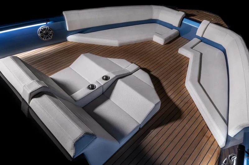 Slide: The Image of Luxurious seating area on Introductory ZYARA 44 yacht, 2025 model, with elegant wooden deck. - 4