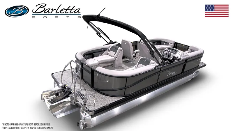 Slide: The Image of 2025 Barletta ARIA 22QC pontoon boat with sleek design and modern features. - 4
