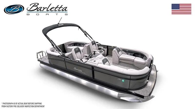 Slide: The Image of 2025 Barletta ARIA 22QC pontoon boat with sleek design and comfortable seating. - 5