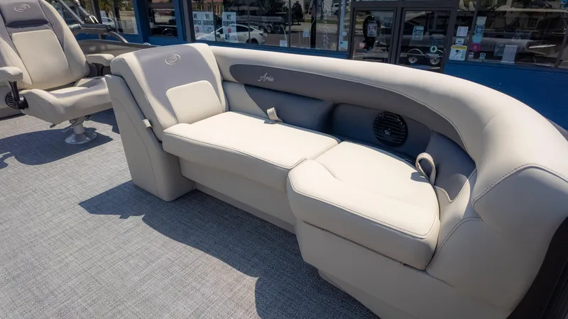 Slide: The Image of 2024 Barletta ARIA 22UC boat interior with luxurious seating and modern design. - 20