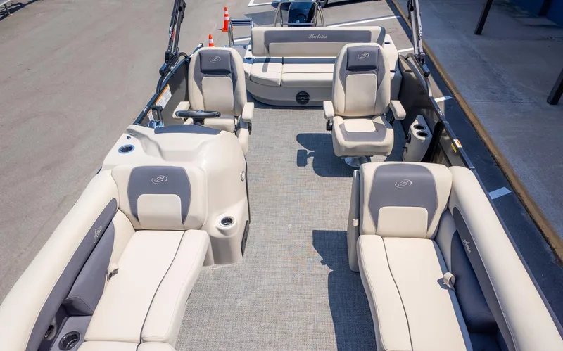 Slide: The Image of 2024 Barletta ARIA 22UC pontoon boat interior with luxurious seating and modern design. - 3