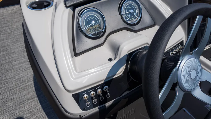 Slide: The Image of 2025 Barletta Cabrio 24UE dashboard with steering wheel and gauges. - 24
