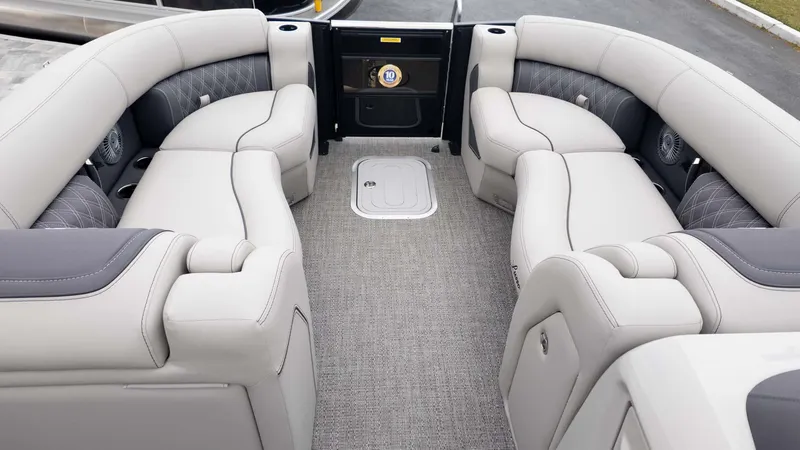 Slide: The Image of Luxurious interior of 2025 Barletta Lusso 23M pontoon boat with plush seating. - 11