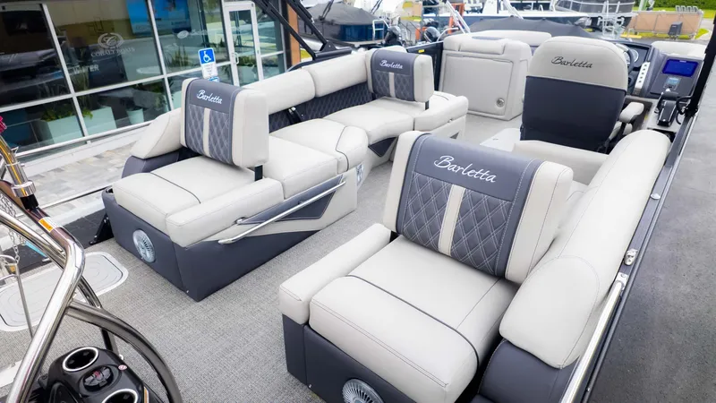 Slide: The Image of Luxurious interior of 2025 Barletta Lusso 23M pontoon boat with plush seating. - 8