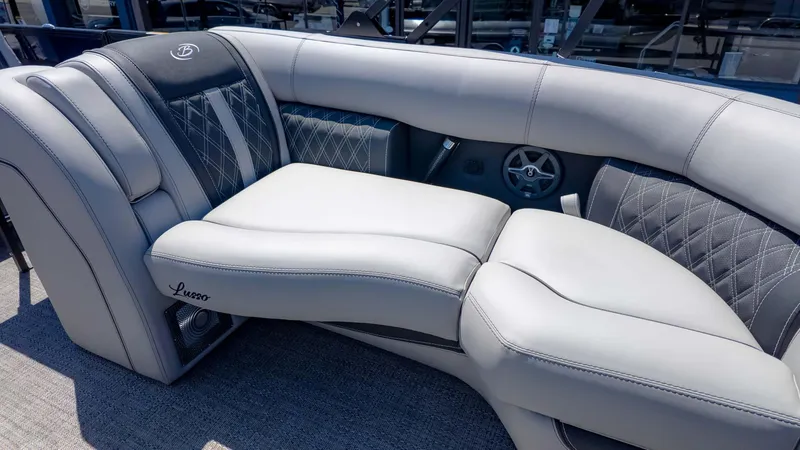 Slide: The Image of Luxurious seating on 2025 Barletta Lusso 25UE pontoon boat, featuring elegant design and comfort. - 17