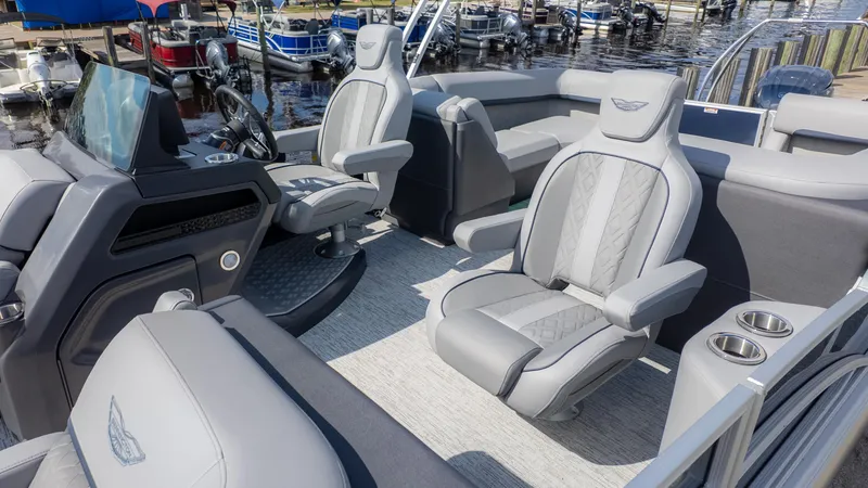 Slide: The Image of 2025 Bennington 22 MFB boat interior with luxurious seating and modern design. - 5
