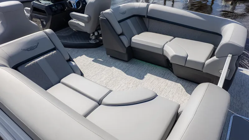 Slide: The Image of Luxurious interior of 2025 Bennington 22 MFB pontoon boat with plush seating. - 6