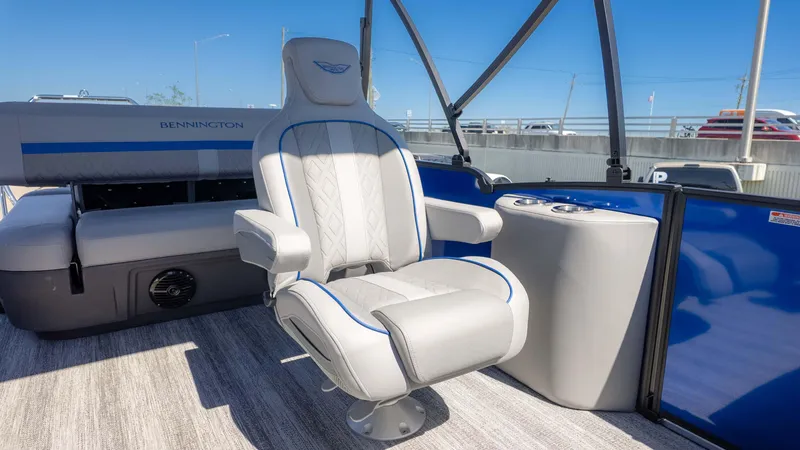 Slide: The Image of 2025 Bennington 22 MSB boat interior with luxurious seating and modern design. - 11