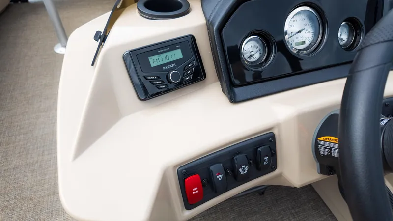Slide: The Image of Dashboard of 2025 Bennington 22 SSR boat with radio and gauges. - 25