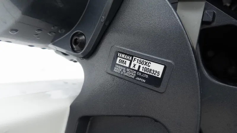 Slide: The Image of Close-up of Yamaha F150XC engine label on 2025 Tidewater 210CC boat. - 7