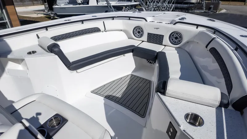 Slide: The Image of 2025 Tidewater 282CC boat interior with luxurious seating and modern design. - 24