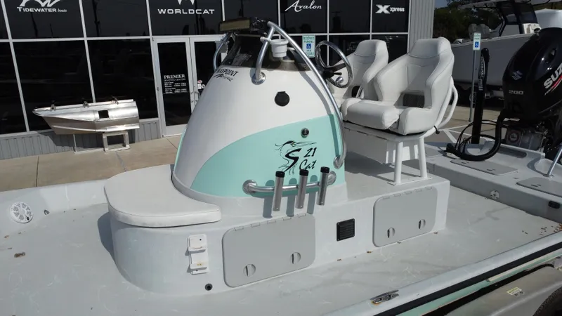 Slide: The Image of 2018 Shoalwater 21 CAT DLX boat with dual seats and steering console. - 27