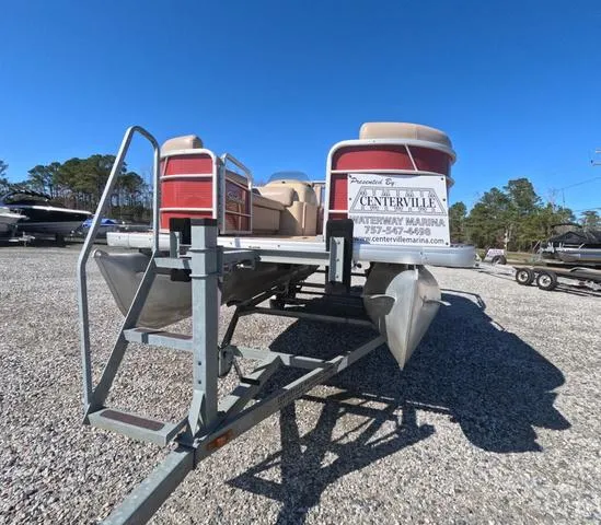 Slide: The Image of 2015 Sweetwater SW 2286 SLC pontoon boat on trailer at marina. - 3