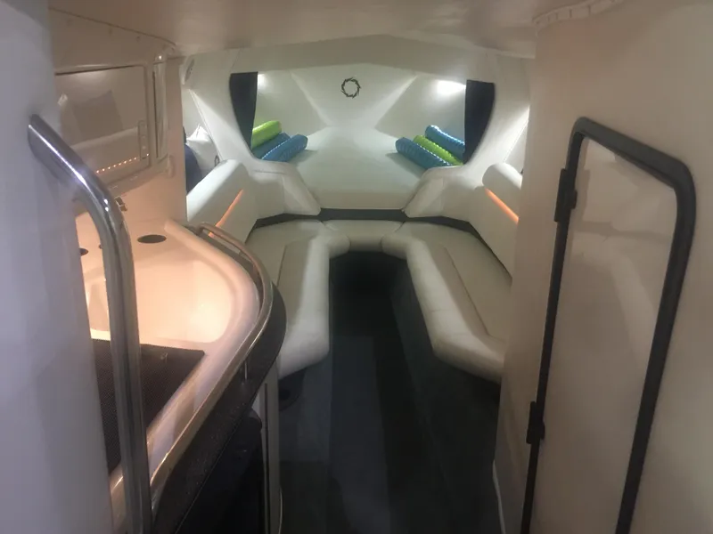 Slide: The Image of Interior of 2005 Fountain 47 Lightning boat with modern seating and sleek design. - 8
