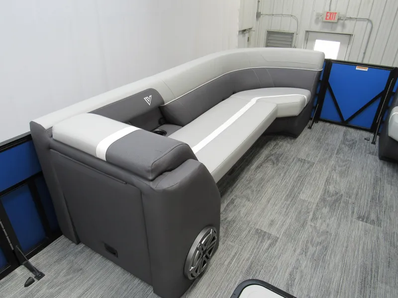 Slide: The Image of Luxurious Viaggio X24U 2025 boat seating with gray upholstery and modern design. - 6