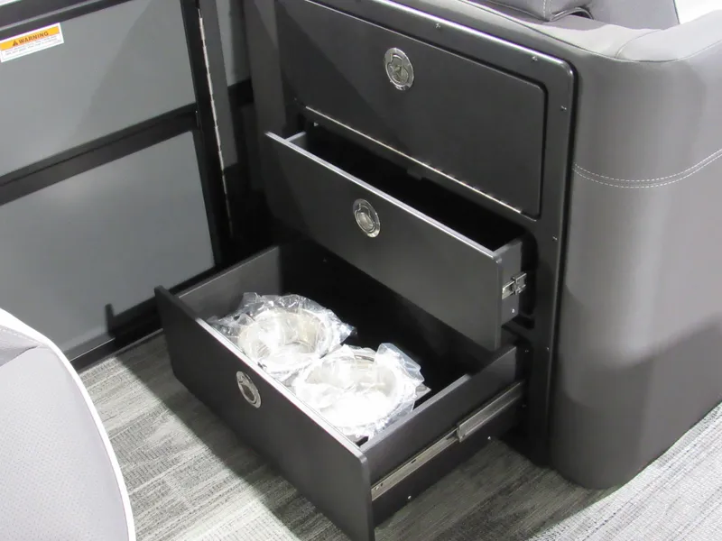 Slide: The Image of Viaggio Z22Q 2025 model interior with open storage drawers, showcasing modern design and functionality. - 13