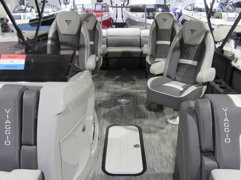 Slide: The Image of 2025 Viaggio Z22Q boat interior with luxurious seating and modern design. - 5
