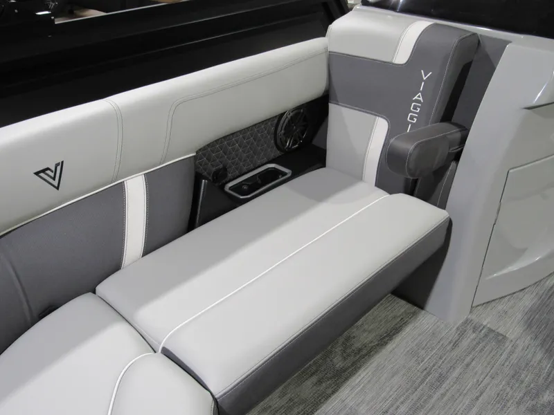 Slide: The Image of Luxurious interior seating of 2025 Viaggio Z22Q with elegant gray and white upholstery. - 7