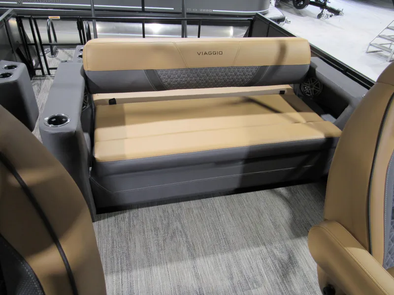 Slide: The Image of 2025 Viaggio Z22S boat interior with beige and gray seating. - 6