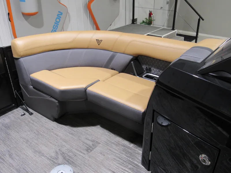 Slide: The Image of Luxurious Viaggio Z22S 2025 boat seating with tan and gray upholstery, modern design. - 8